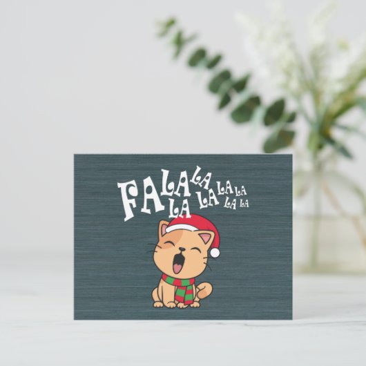 Fa La La La La La La Christmas Cat singen | Postka Postkarte (Stehend Vorderseite)