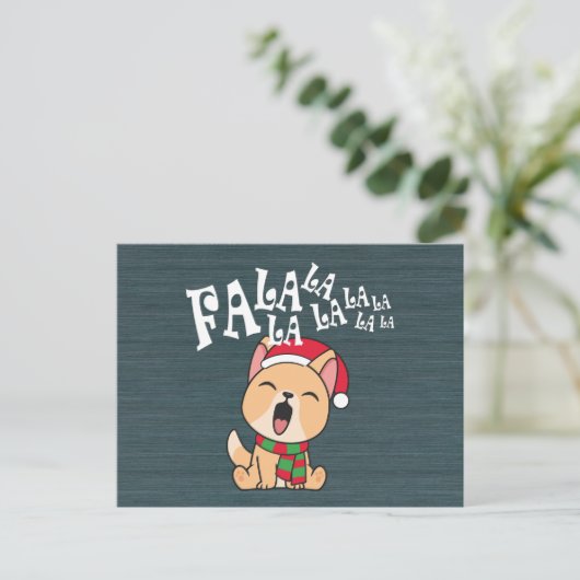 Fa La La La La La La Christmas Dog singen | Postka Postkarte (Stehend Vorderseite)