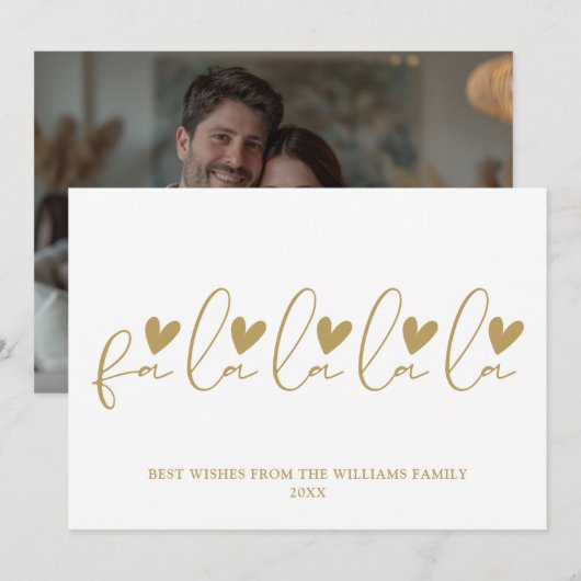 Fa La La La La La La Gold Script Foto Weihnachten (Vorne/Hinten)