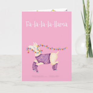 Fa-la-la-la-Llama süße Weihnachtskarte (rosa) Karte