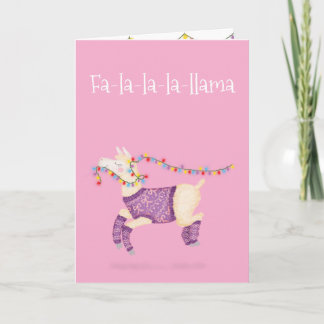 Fa-la-la-la-Llama süße Weihnachtskarte (rosa) Karte