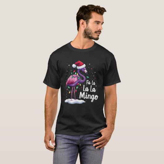Fa La La La Mingo Flamingo Christmas Light Snow Me T-Shirt (Vorne ganz)