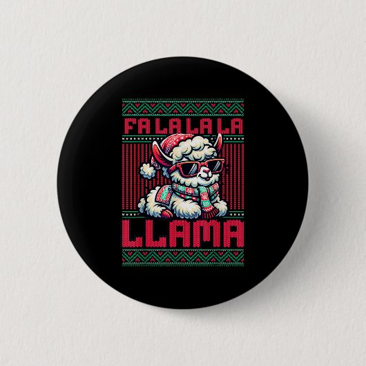 Fa La La La Party Llama Funny Christmas Ugly Sweat Button (Vorderseite)
