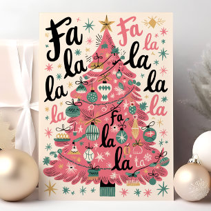 Fa La La La Rosa Retro-Weihnachtsbaum Feiertagskarte