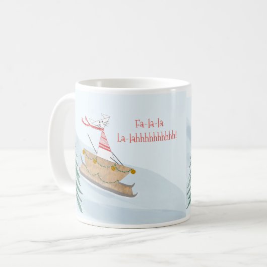Fa-la-la-la-Sleighing Extravagant Cat Tasse (Vorderseite Links)