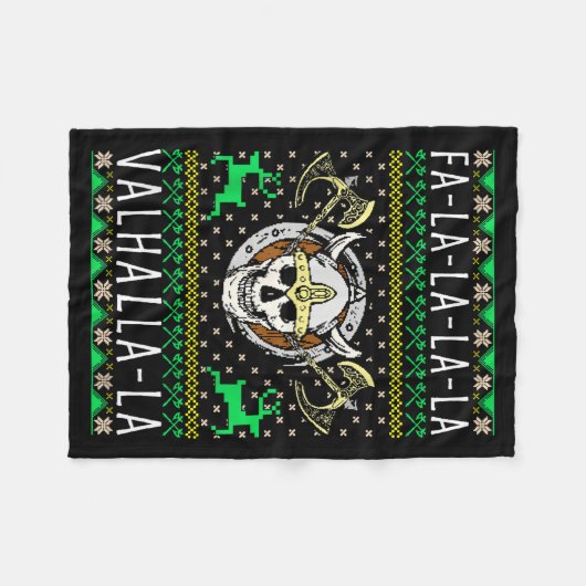 Fa-la-la-la Valhalla-la Viking God Ugly Christmas Fleecedecke (Vorderseite (Horizontal))