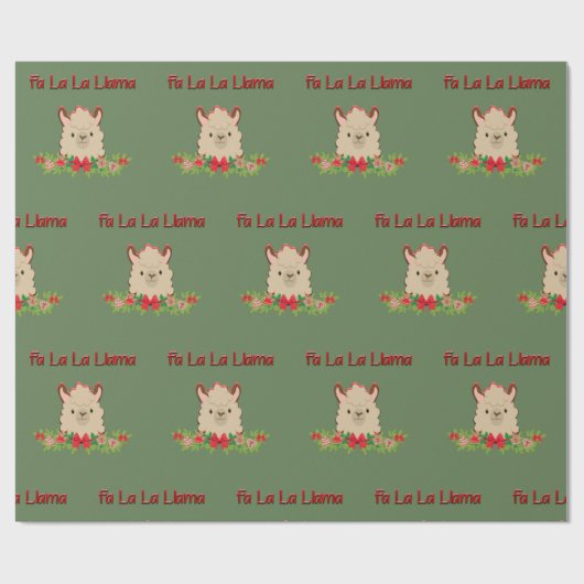 Fa-La-La-Lama auf Grün Geschenkpapier (Flach)