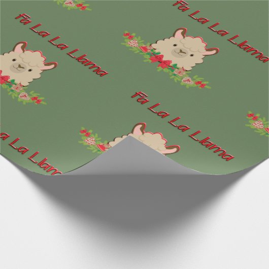 Fa-La-La-Lama auf Grün Geschenkpapier (Ecke)