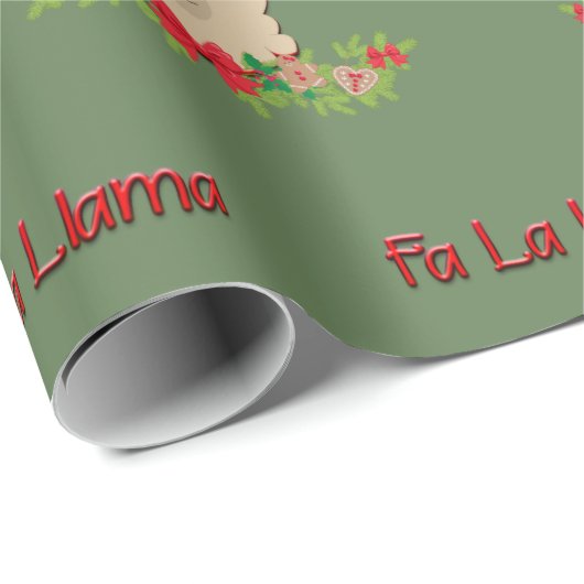 Fa-La-La-Lama auf Grün Geschenkpapier (Rolleneckpunkt)