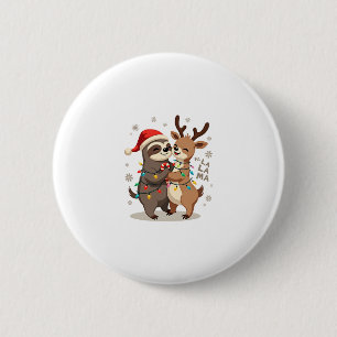 Fa La La Lama Weihnachtsbeleuchtung Faultier Reit  Button