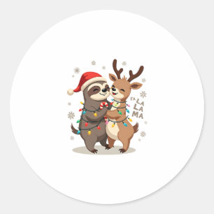 Fa La La Lama Weihnachtsbeleuchtung Faultier Reitl Runder Aufkleber