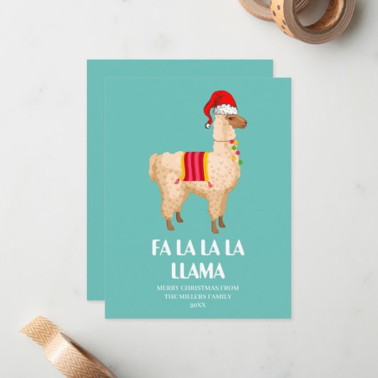 Fa La La Llama Card, Funny Christmas Card,  Mitteilungskarte (Vorderseite/Rückseite Beispiel)