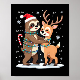 Fa La La Llama Weihnachtsbeleuchtung Faultier Reit Poster