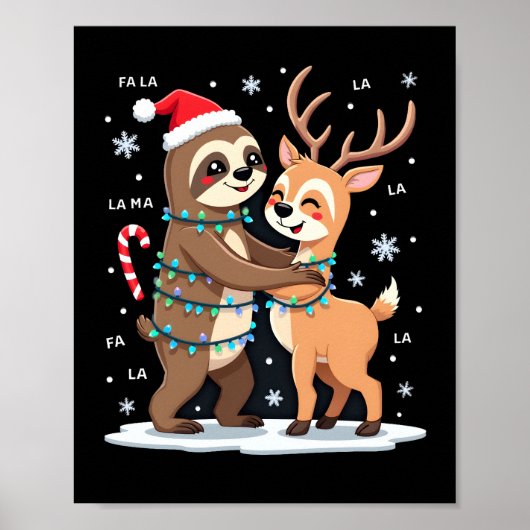 Fa La La Llama Weihnachtsbeleuchtung Faultier Reit Poster (Vorne)