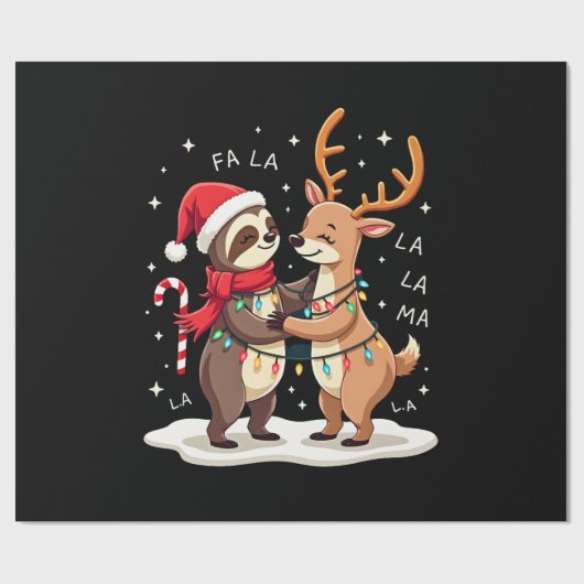 Fa La La Llama Xmas Lights Sloth Riding Llama Chri Geschenkpapier (Flach)