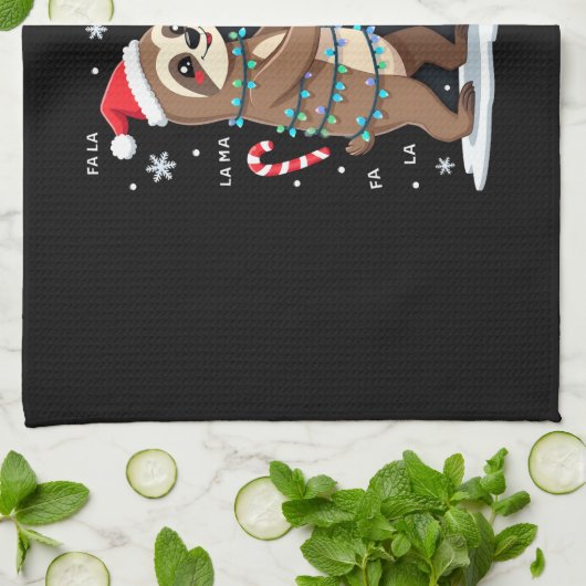 Fa La La Llama Xmas Lights Sloth Riding Llama Chri Geschirrtuch (Gefaltet)