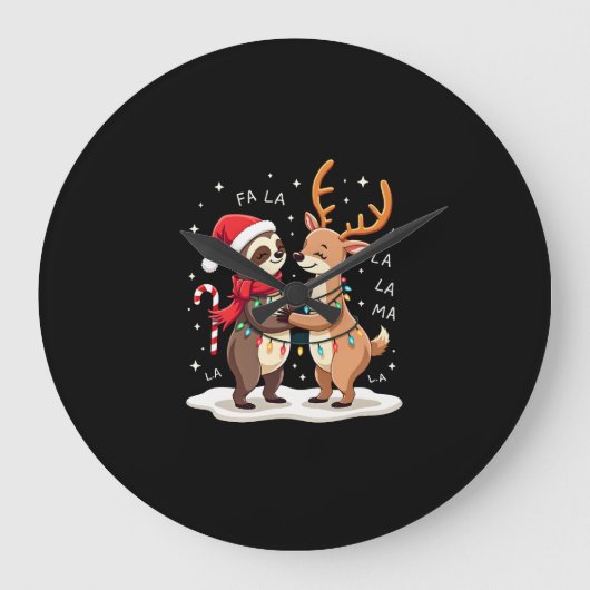 Fa La La Llama Xmas Lights Sloth Riding Llama Chri Große Wanduhr (Vorderseite)