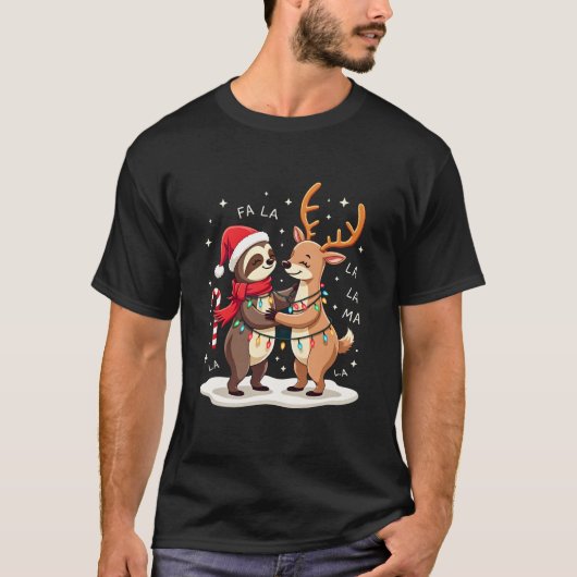 Fa La La Llama Xmas Lights Sloth Riding Llama Chri T-Shirt (Vorderseite)