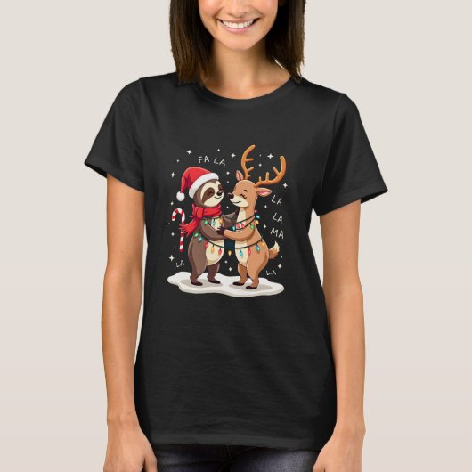 Fa La La Llama Xmas Lights Sloth Riding Llama Chri T-Shirt (Vorderseite)