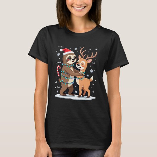 Fa La La Llama Xmas Lights Sloth Riding Llama Chri T-Shirt (Vorderseite)
