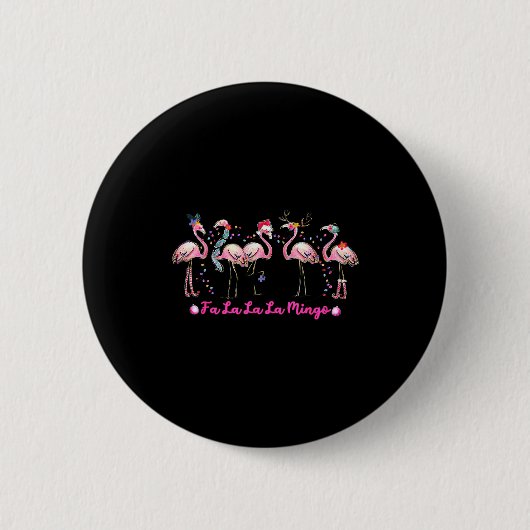 Fa La La Mingo Flamingo Christmas Tree Lights Troc Button (Vorderseite)