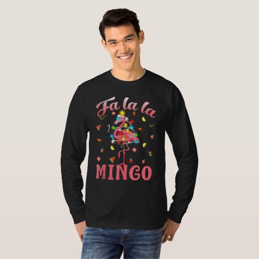 Fa La La Mingo Flamingo Christmas Tree Lights Trop T-Shirt (Vorne ganz)