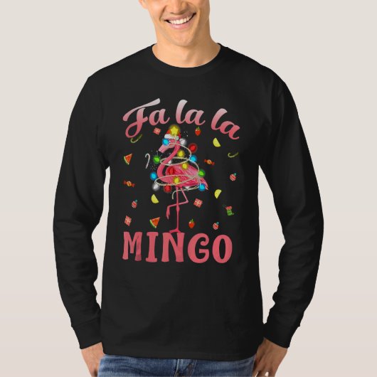 Fa La La Mingo Flamingo Christmas Tree Lights Trop T-Shirt (Vorderseite)