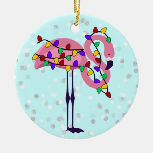 Fa-La-La Mingo Flamingo-Verzierung Keramik Ornament (Vorne)