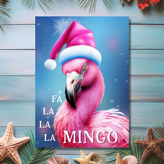 Fa La La Mingo Pink Flamingo Beach Weihnachten Karte