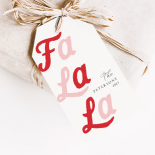 Fa La La Modern Retro Pink & Rot kariert Weihnacht Geschenkanhänger