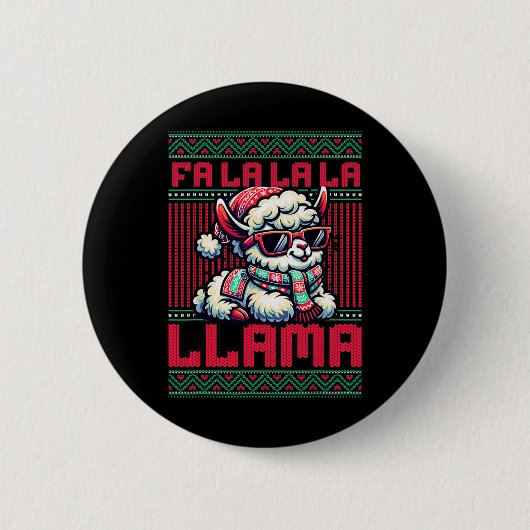 Fa La La Party Llama Funny Christmas Ugly Sweat Button (Vorderseite)