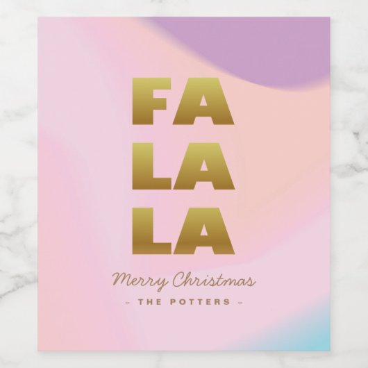 Fa La La | Pastell Pink Gradient & Gold Weihnachte Weinetikett (Einzelnes Label)