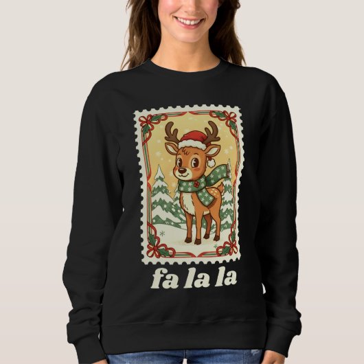 Fa La La Rentier Weihnachtspoststempel Sweatshirt (Vorderseite)