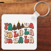 Fa la la Retro Groovy Weihnachtsfeiertage Schlüsselanhänger (Rückseite)