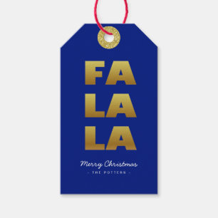 Fa La La   Spaß Weihnachten Blau & Gold Geschenkanhänger