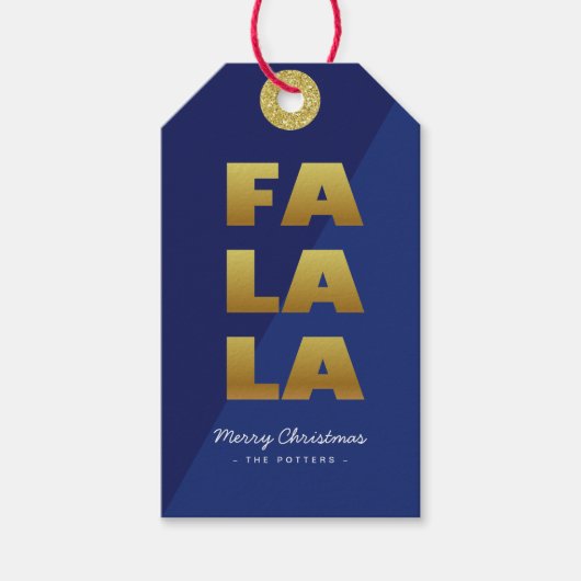 Fa La La | Spaß Weihnachten Blau & Gold Geschenkanhänger (Vorderseite)