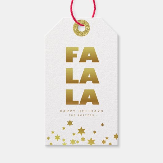 Fa La La | Spaß Weihnachten White & Gold Mini Geschenkanhänger (Vorderseite)