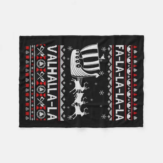 Fa La La Valhalla Viking Ship Christmas Xmas Ugly  Fleecedecke (Vorderseite (Horizontal))