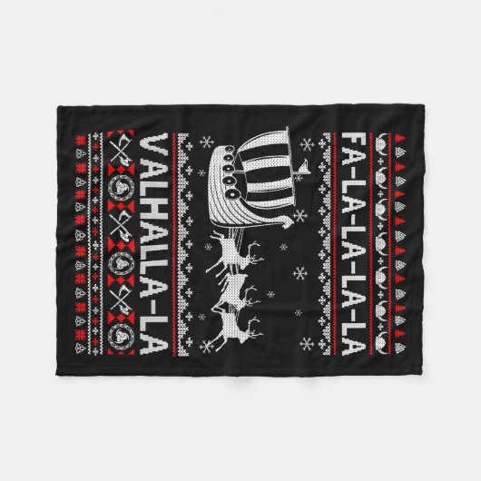 Fa La La Valhalla Viking Ship Christmas Xmas Ugly Fleecedecke (Vorderseite (Horizontal))