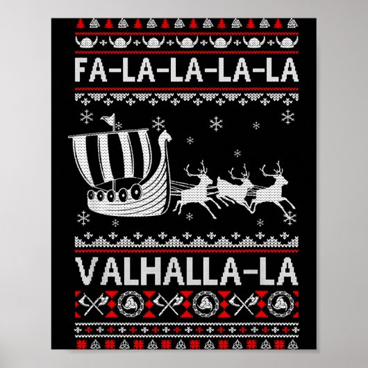 Fa La La Valhalla Viking Ship Christmas Xmas Ugly Poster (Vorne)