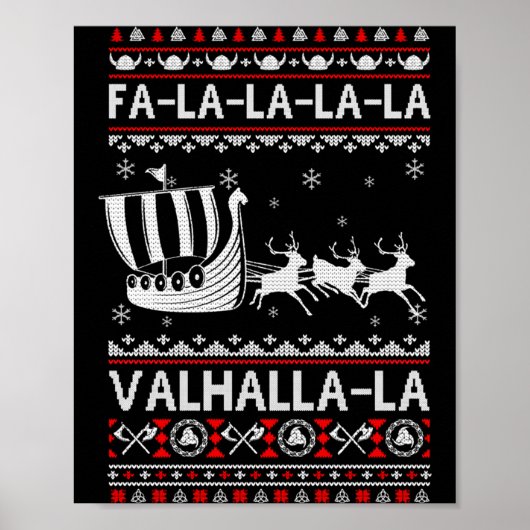 Fa La La Valhalla Viking Ship Christmas Xmas Ugly Poster (Vorne)