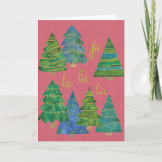 Fa La La Watercolor Christmas Card Golden Accents Karte