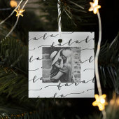 FA LA LA White Calligraphy Weihnachts-Foto Ornament Aus Glas
