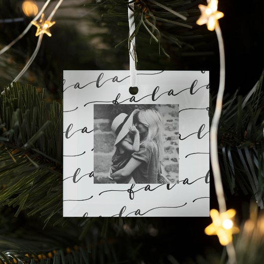 FA LA LA White Calligraphy Weihnachts-Foto Ornament Aus Glas