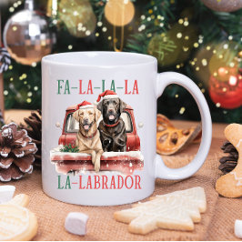 FA LA LABRADOR DOG RED TRUCK MURRY CHRISTMAS KAFFEETASSE