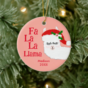 Fa La Llama Funny Christmas Zitat Pink KIds Keramik Ornament