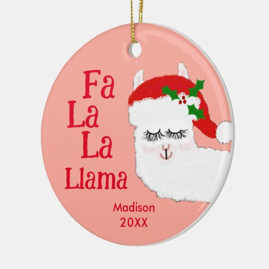 Fa La Llama Funny Christmas Zitat Pink KIds Keramik Ornament (Links)