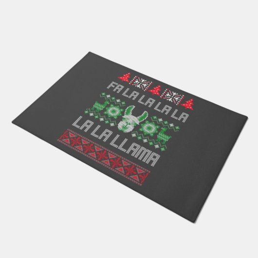 Fa La Llama Shirt - Ugly Christmas Sweater Llam Fußmatte (Schrägansicht)