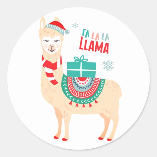 Fa La Llama | Weihnachten Runder Aufkleber (Vorderseite)