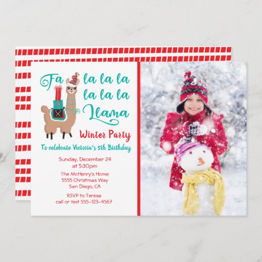 Fa la Llama Winter Weihnachten Fotokarte Party (Vorne/Hinten)